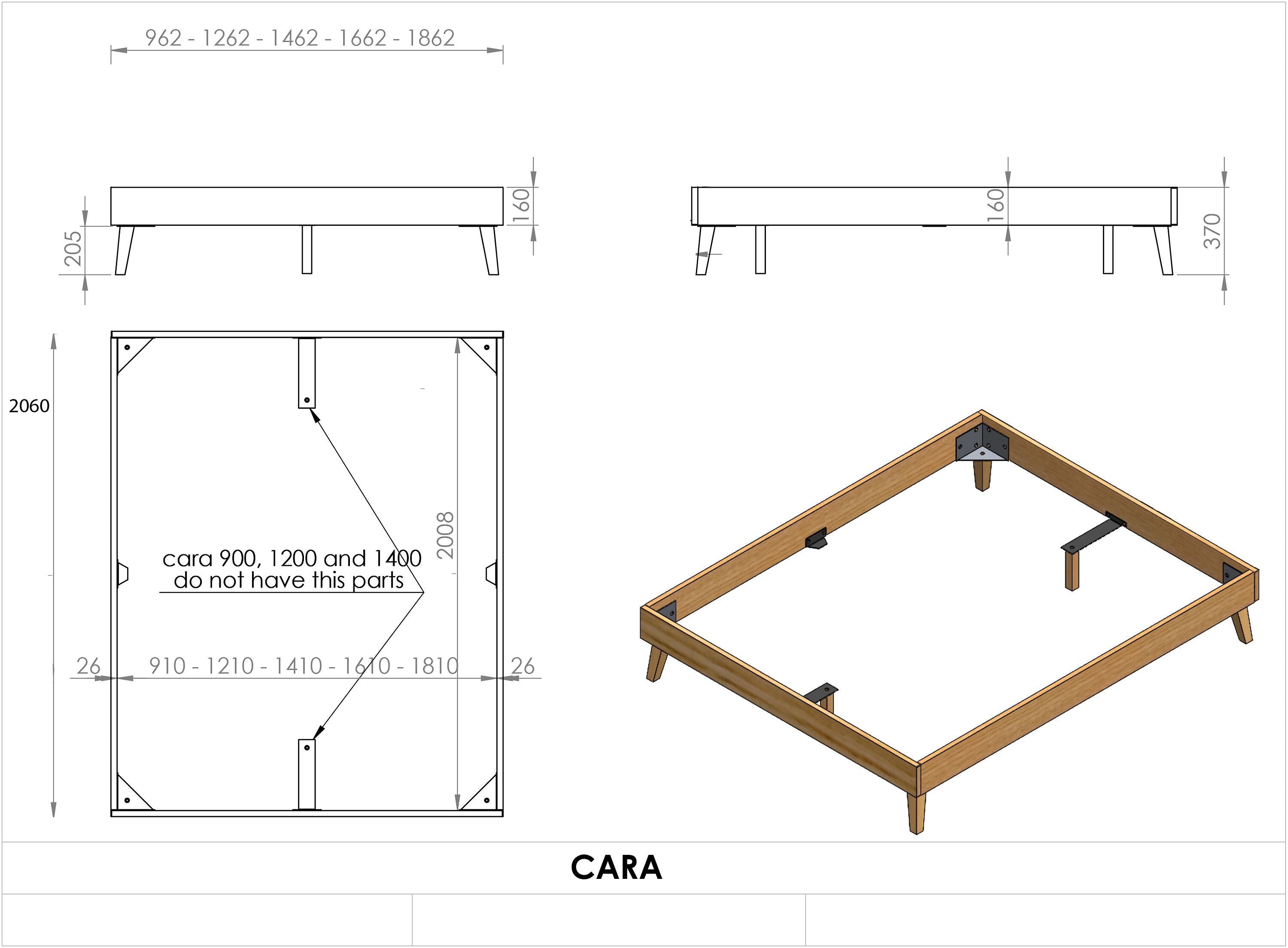 CARA Bett - Eiche / B: 140.0 cm x T: 200.0 cm