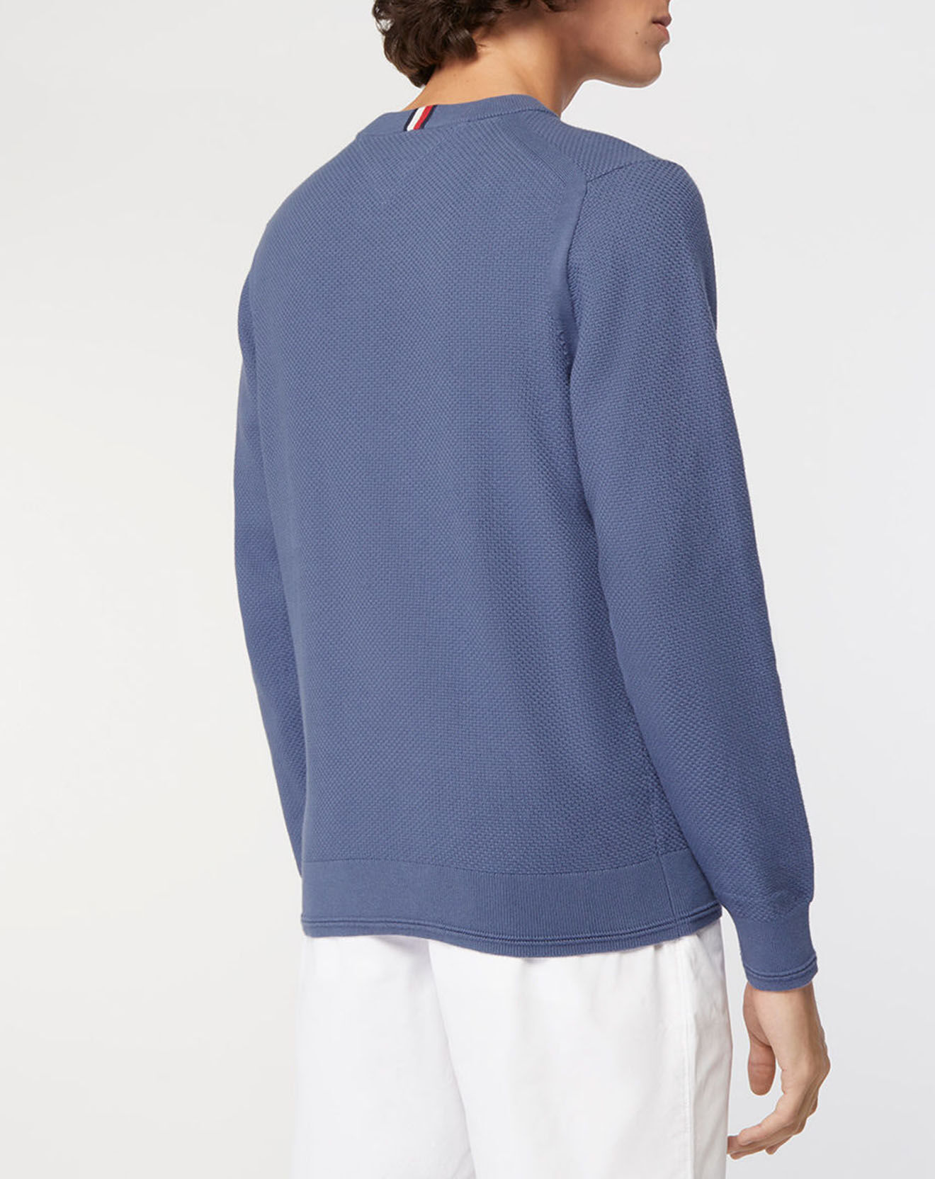 Tommy Hilfiger Pull 100% Coton Bio Basket Weave Structure bleu