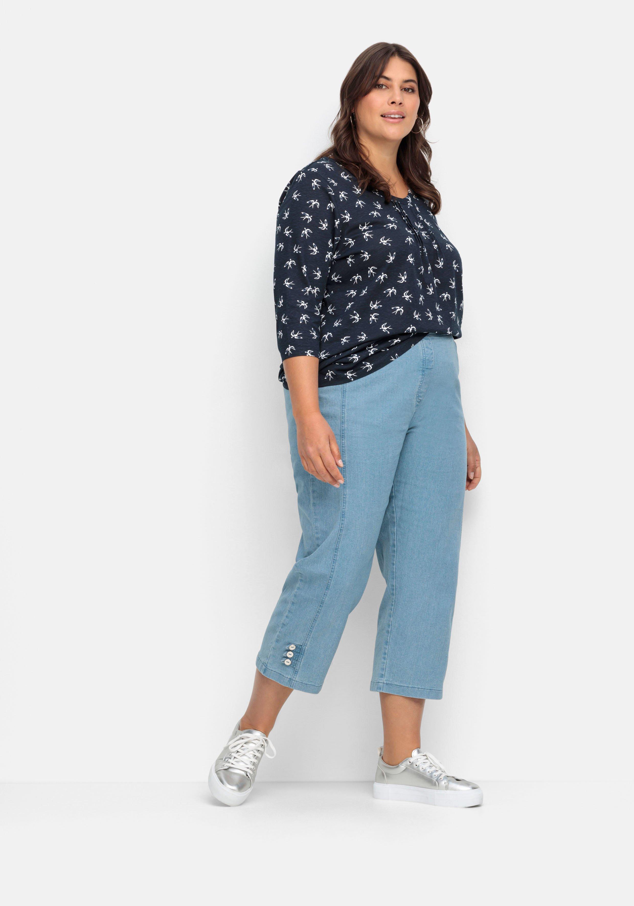 7/8-Jeans mit Zierknöpfen am Saum