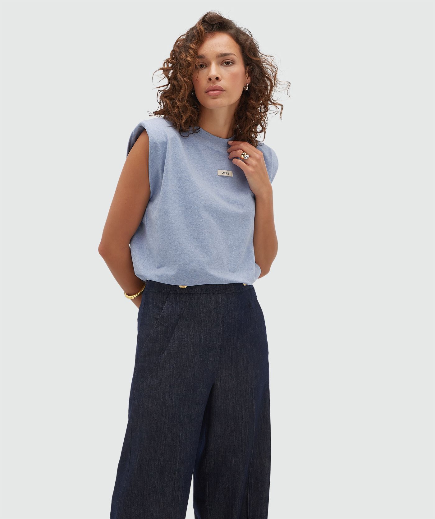 JV-SUE regular fit T-shirt met logo - powder blue melange