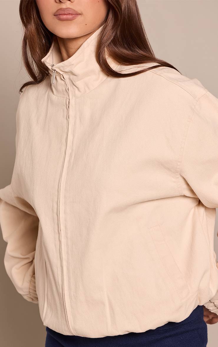 Ecru Veste Bomber En Sergé Écru Avec Fermeture Éclair