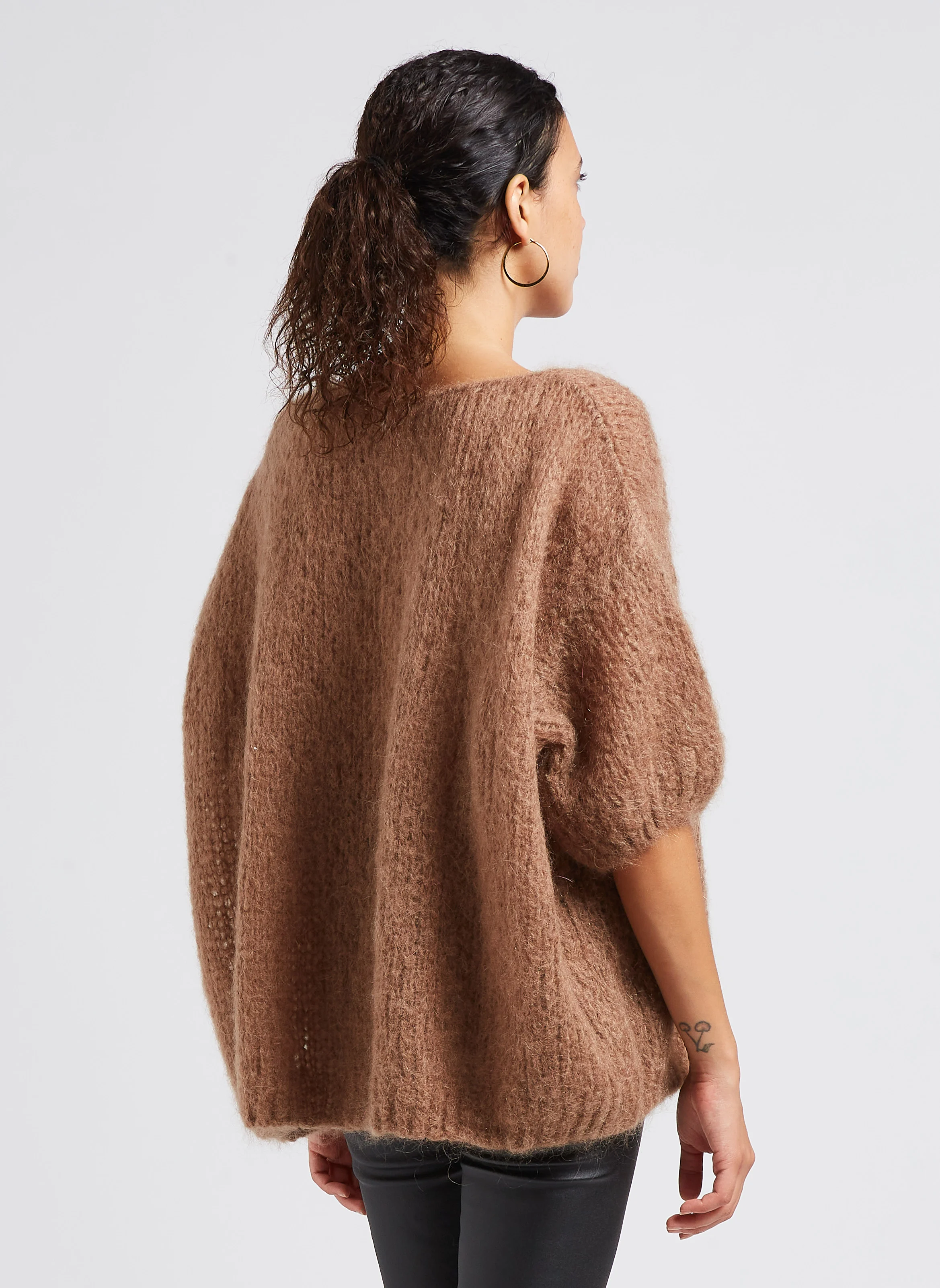 Pull col rond ample en laine mélangée | Marron
