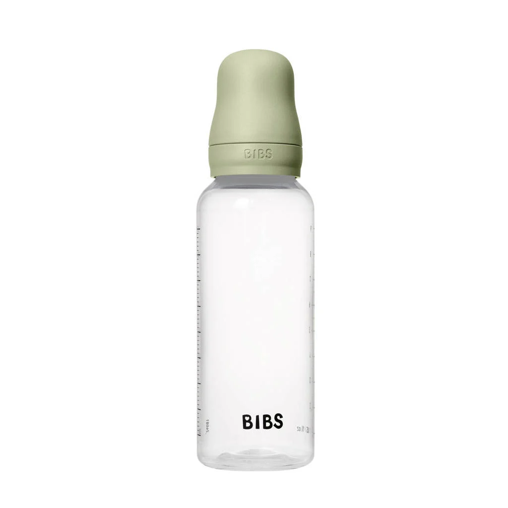 BIBS Babyfles 270 ml - Sage - met latex speen en opvouwbare trechtertje