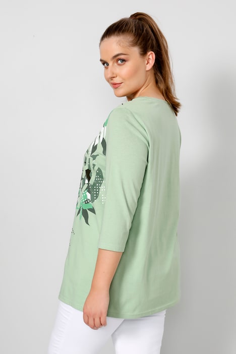 T-Shirt, großer Druck, Rundhals, 3/4-Ärmel