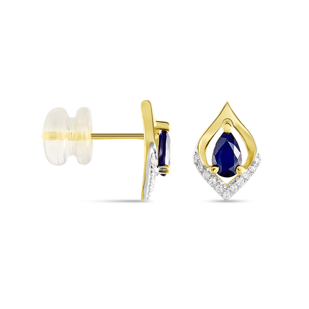 Boucles D'oreilles Puces Or Jaune Serguei Saphir Et Diamants