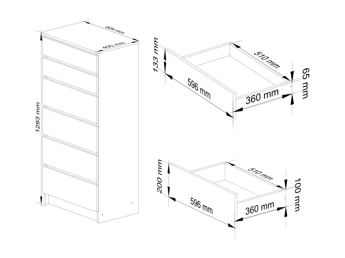 Commode AKORD K60 Wengé 60 cm 6 tiroirs façade Wengé 60x40x130 cm