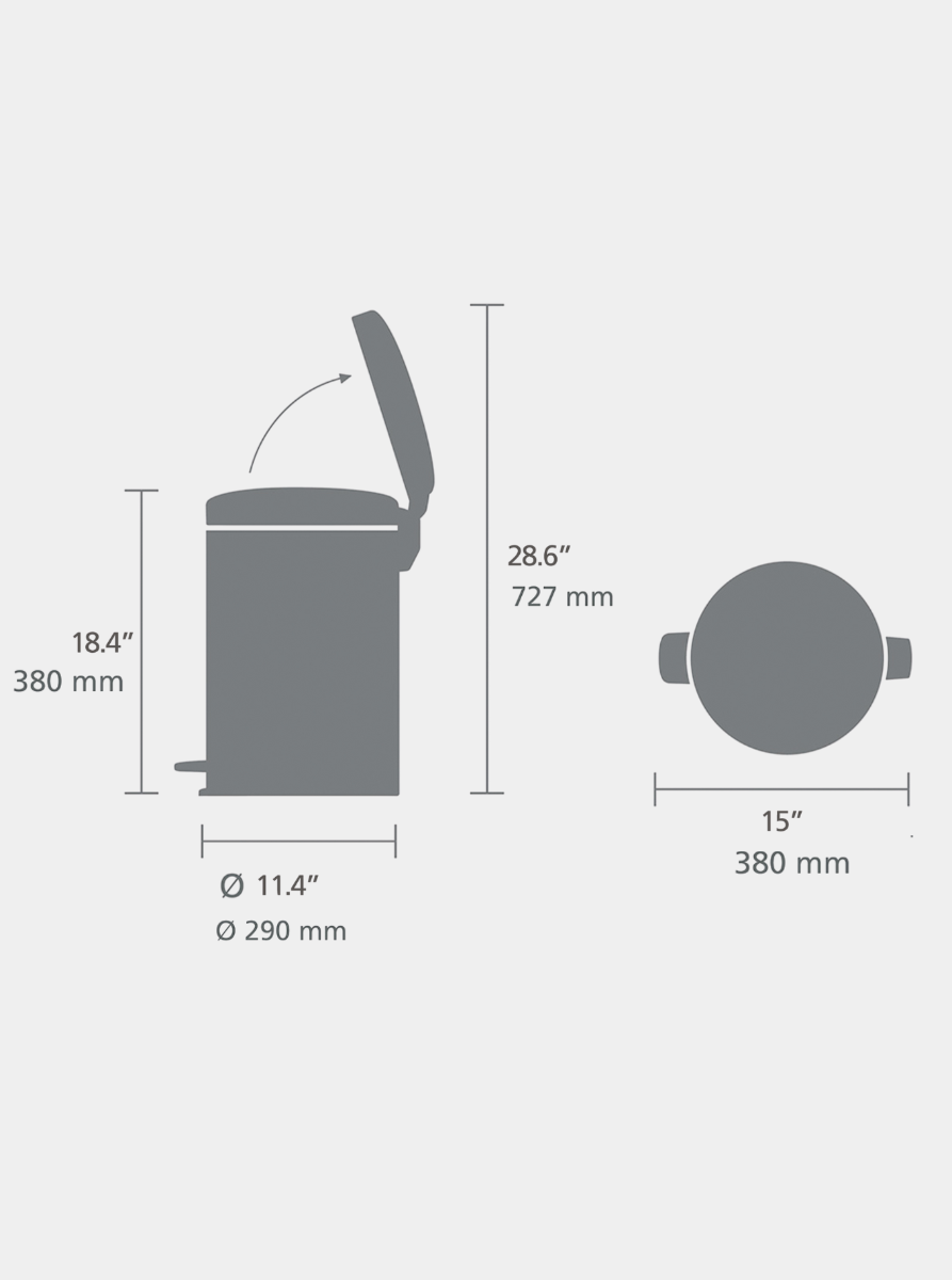 NewIcon Pedaalemmer, 20 liter, kunststof binnenemmer - Soft Grey