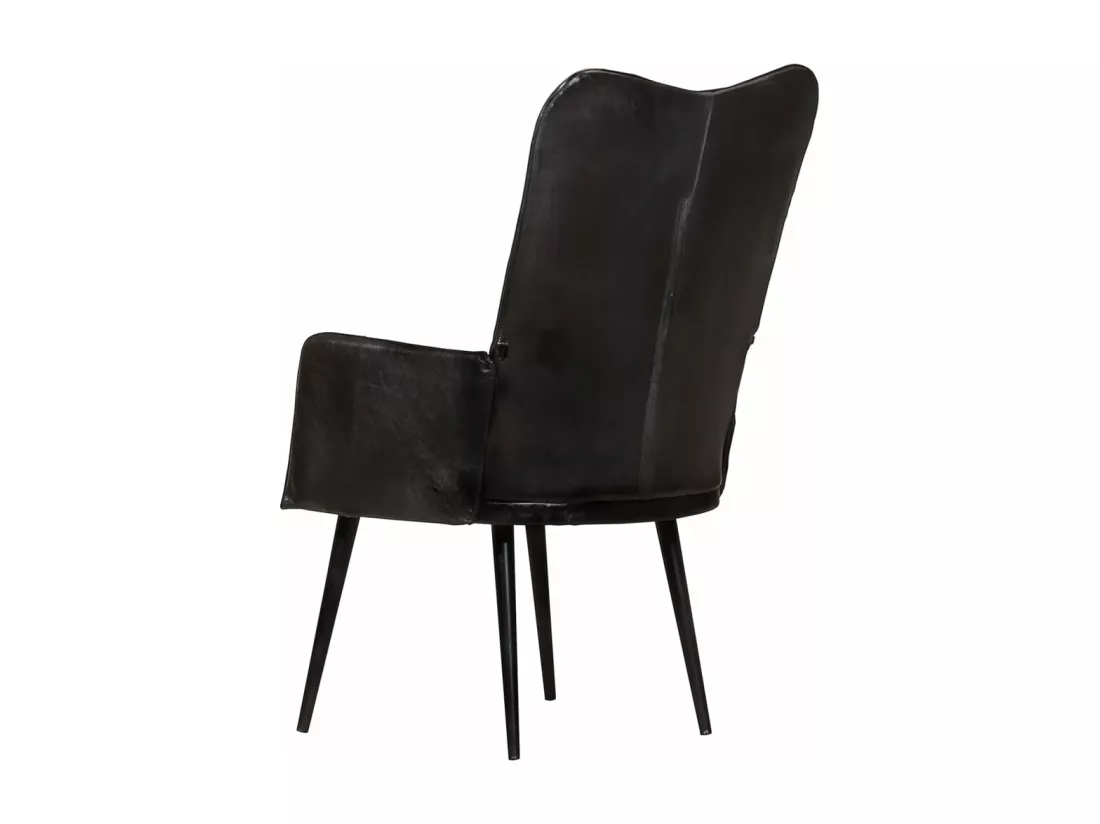 Fauteuil à oreilles Noir Cuir véritable