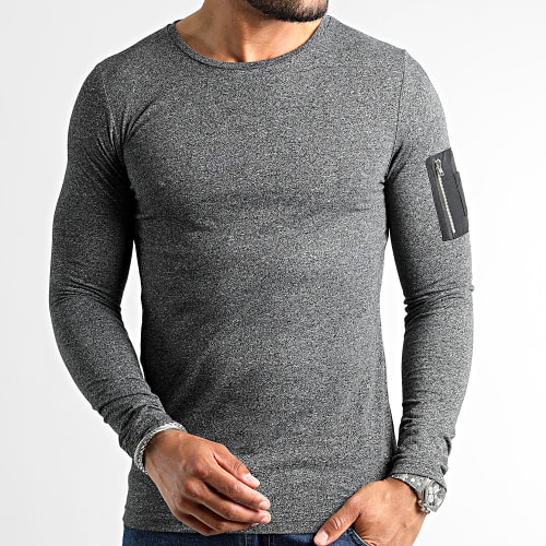 Lot de 2 Tee Shirts Manches Longues Bomber 2494 Noir Et Gris Anthracite Chiné