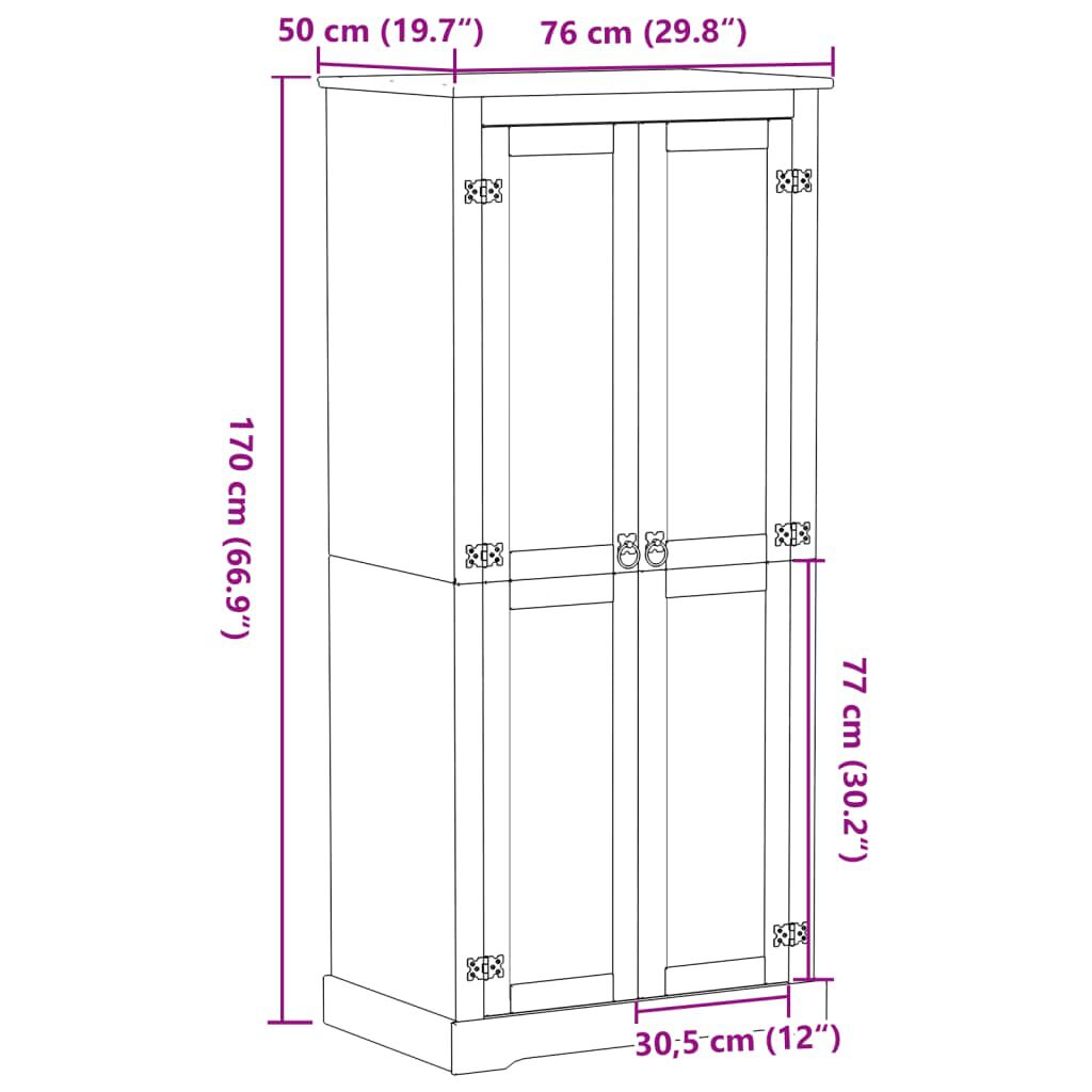 vidaXL Corona kledingkast, 76x50x170 cm, massief grenenhout