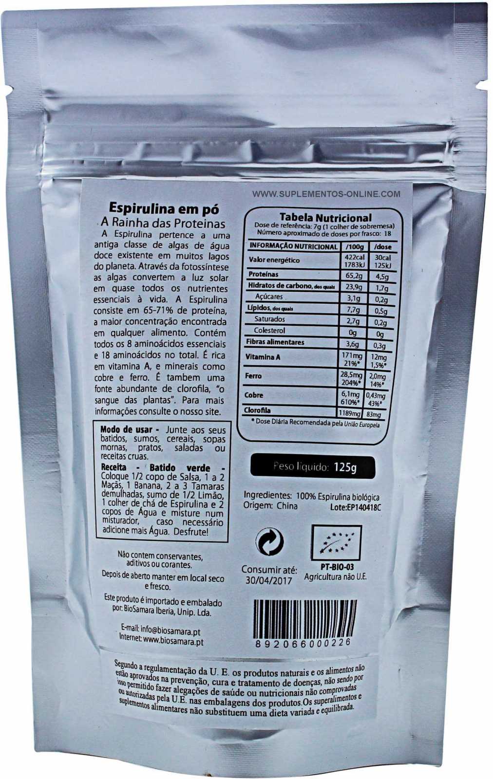 Pó de Spirulina Biosamara 125g