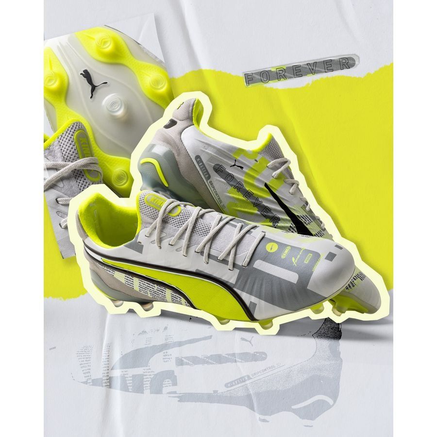 PUMA King Ultimate FG/AG Forever - Gris/Electric Lime/Blanc/Flat Light Gray ÉDITION LIMITÉE