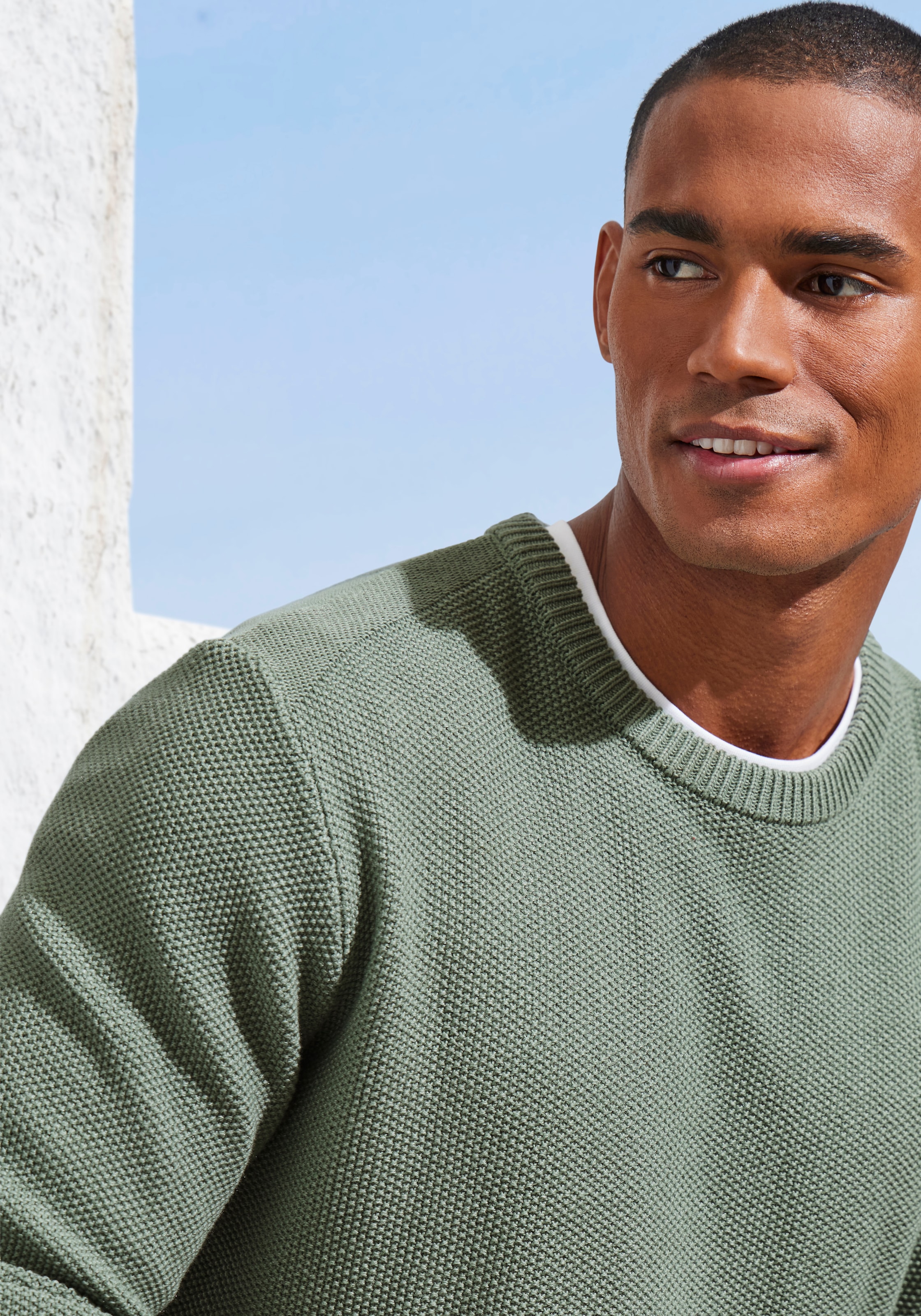 John Devin Strickpullover , Pullover in modischer Strickstruktur