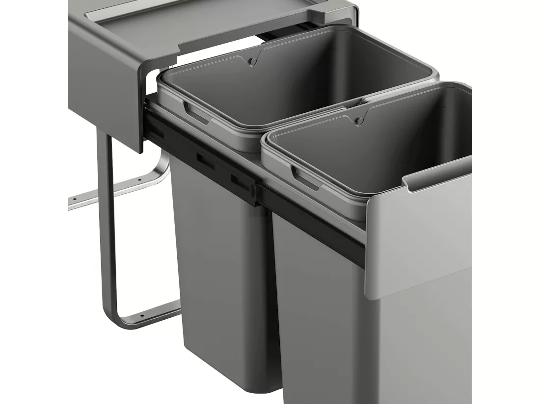 SVITA EM2x20 Poubelle encastrable 40L (2x20L) 2 compartiments avec couvercle système de tri des déchets 2 voies