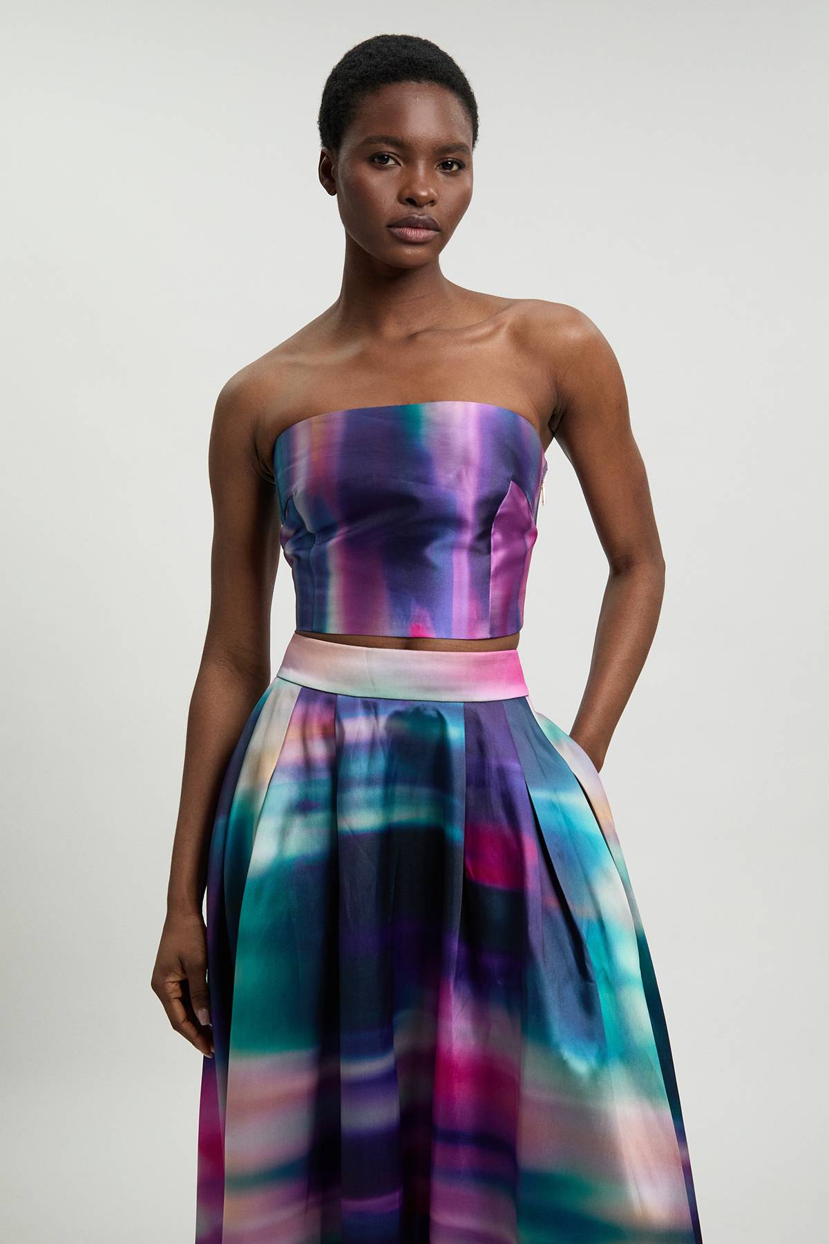 KarenMillen Haut Bustier Tissé En Sergé Jacquard À Imprimé Flou