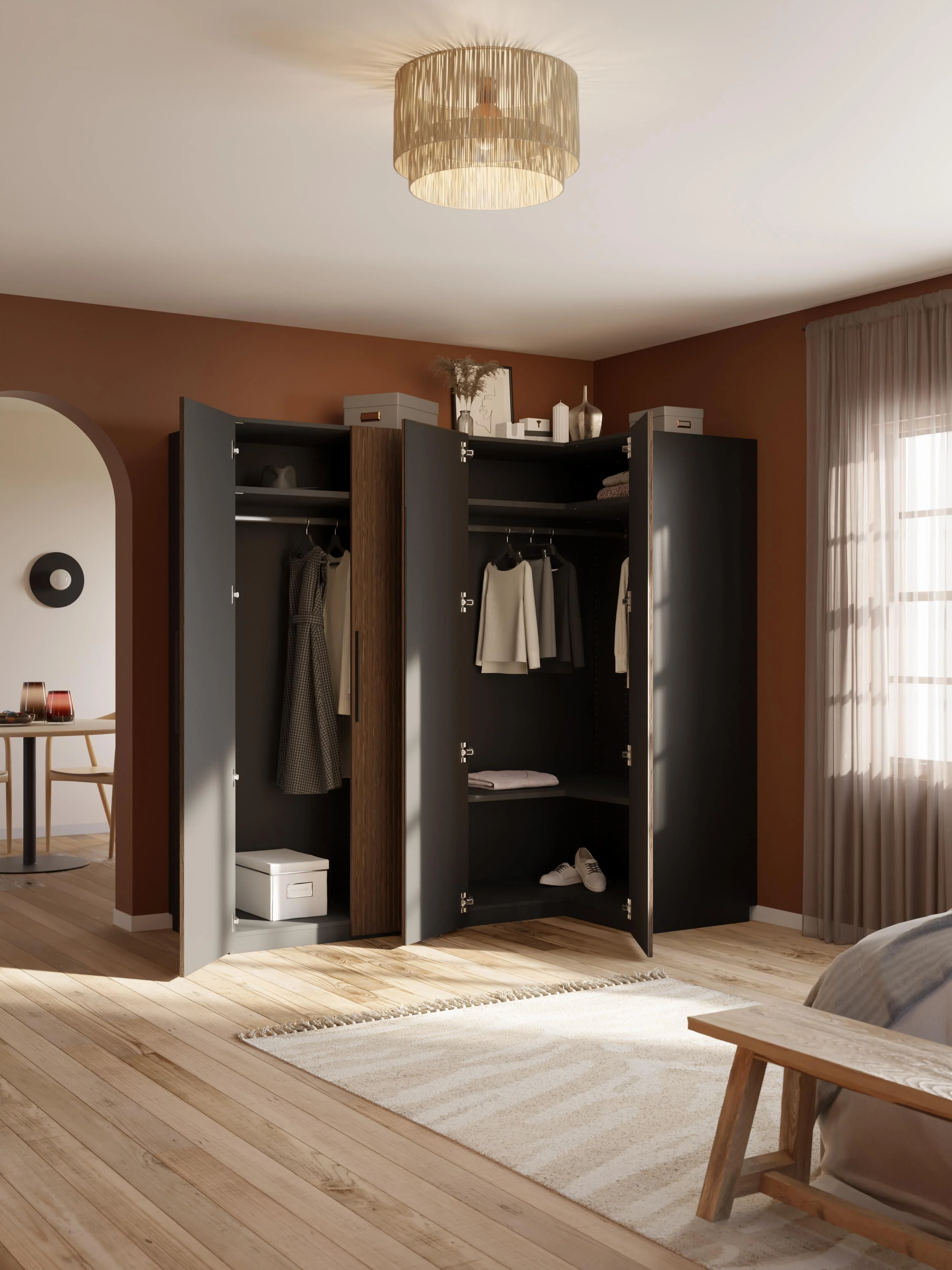 Modulaire hoekkast Simone, 215 cm breed, diverse varianten