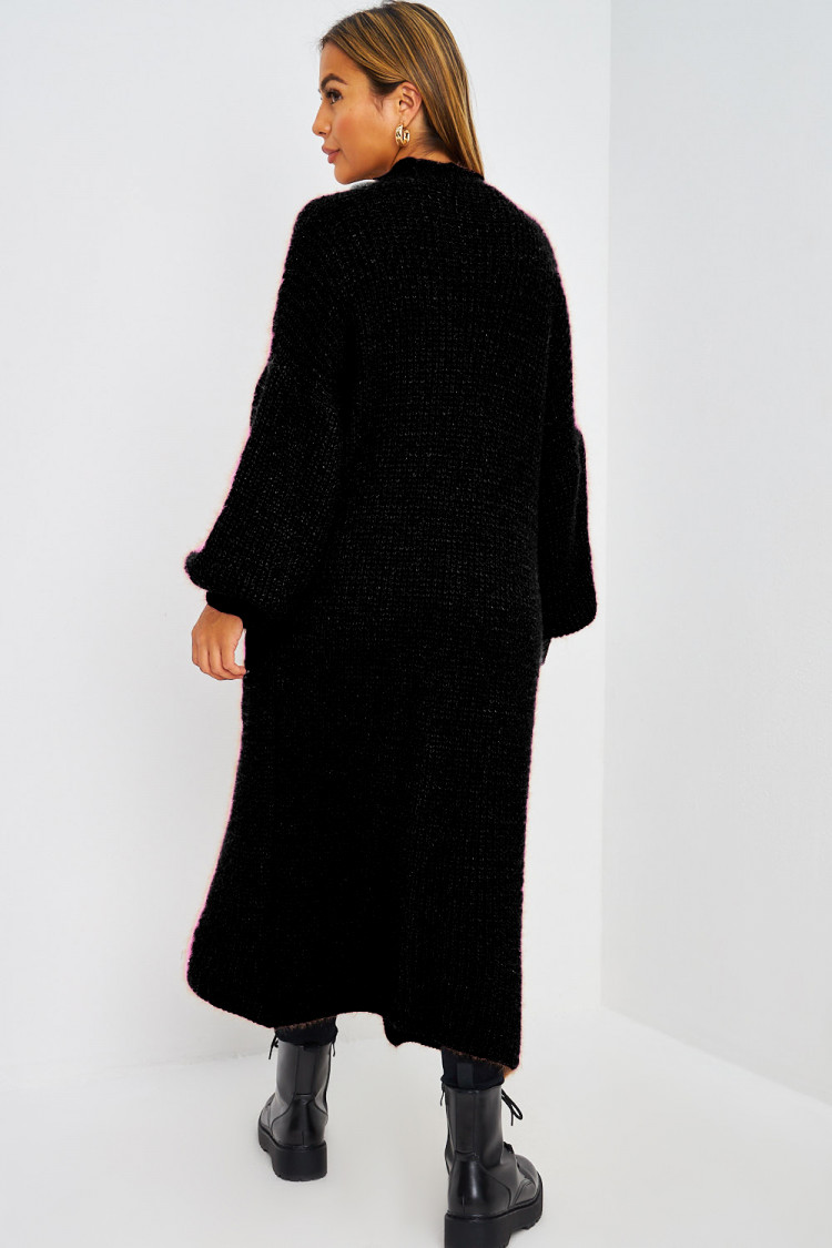 Gilet long pailleté noir en mailles