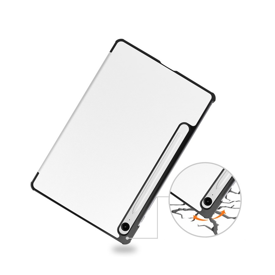 Samsung Galaxy Tab S10 FE / Tab S9 FE Flipcase Hülle Ledertasche mit Aufstellfunktion Litchi Look   S-Pen Halterung - Weiss