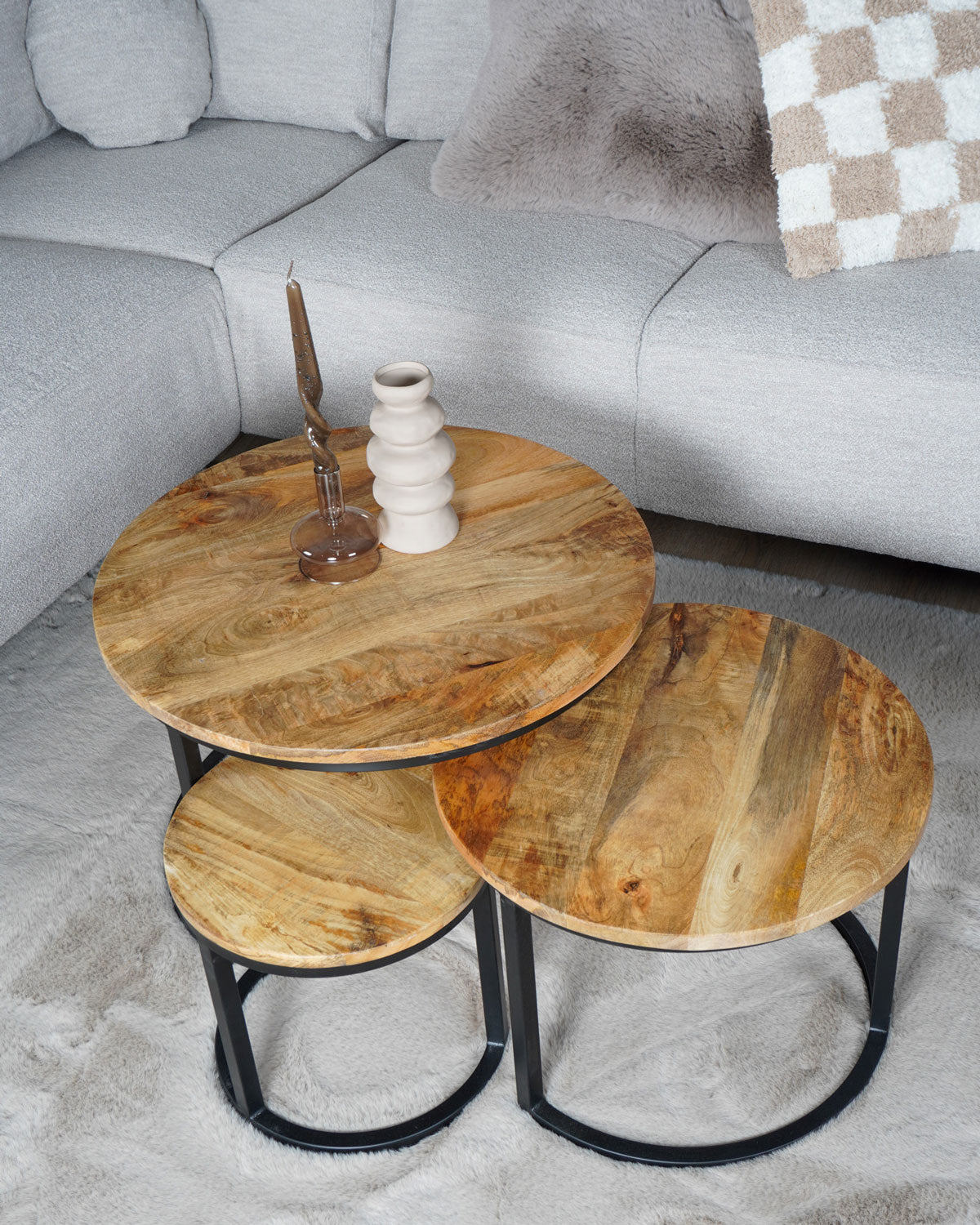 Home67 - Salontafel Set van 3 - IndustriÃ«le Salontafelset Erjan -
