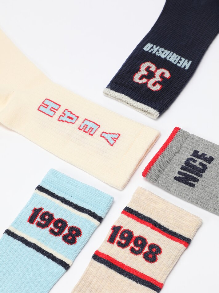 Pacote com 5 pares de meias caneladas estampadas - Cores Variadas