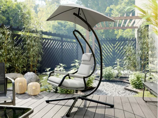 Chaise suspendu Comfivo 318, 212x103x122cm, Noir|Gris clair, Tapisserie|Métal