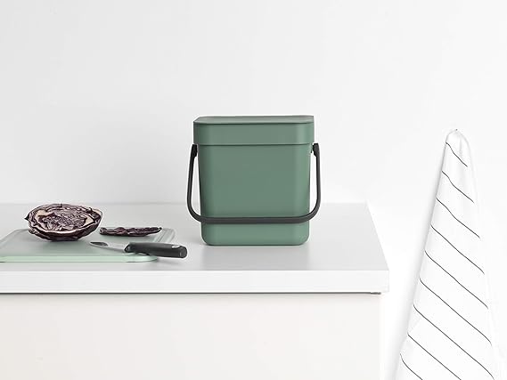 Brabantia afvalbak met deksel dat open blijft staan, 3 liter, hxbxd 17,4 x 18,8 x 13,9 cm, kunststof, donkergroen