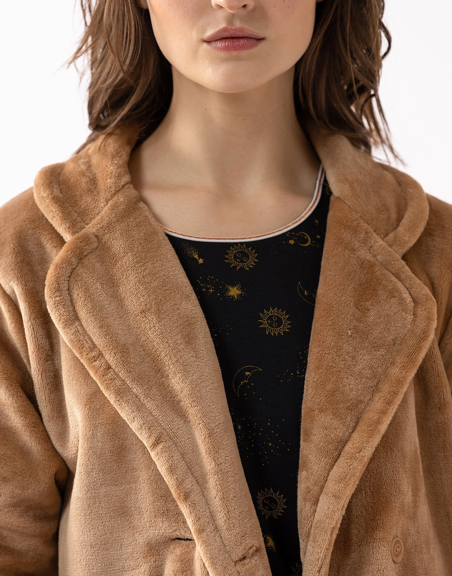 ESSENTIEL H77A - Veste en peluche flanelle | Marron
