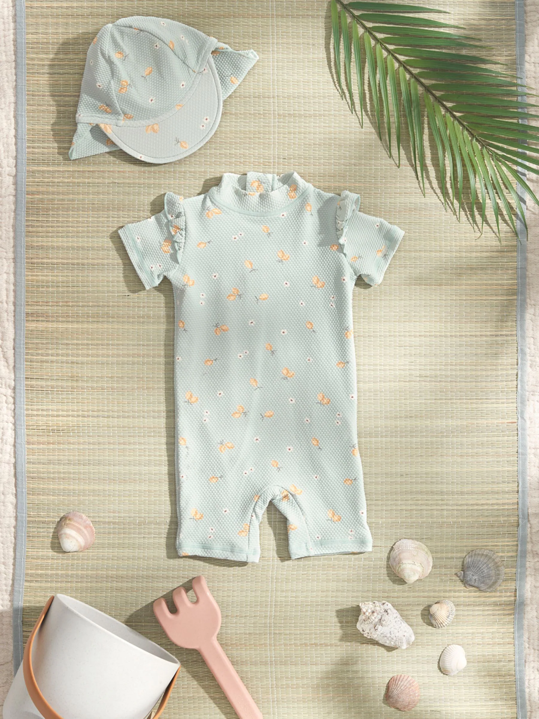 Mamas & Papas surfpakje met textuur, citroentjesprint en korte mouwen