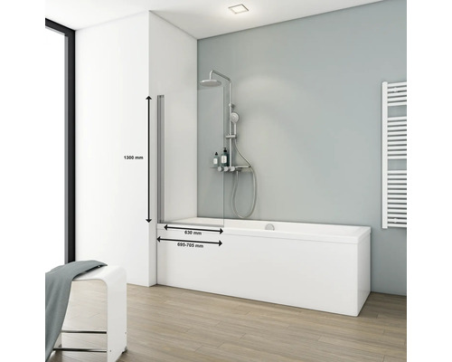 Badscherm, 1-delig, SCHULTE Komfort ExpressPlus 70 x 130 cm, helder glas, profielkleur aluminium EP16503-EKS 01 50