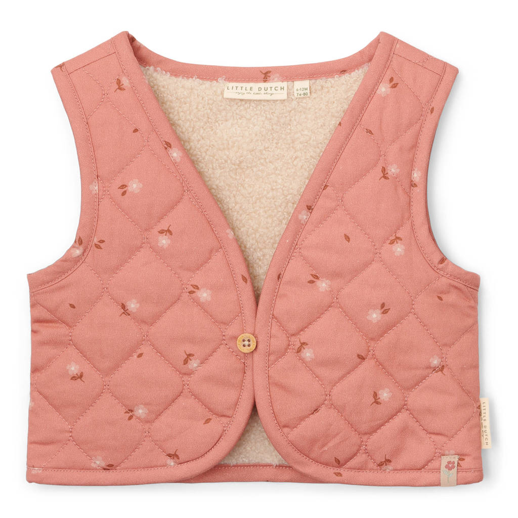 Little Dutch reversible teddy gilet met bloemen roze/ecru