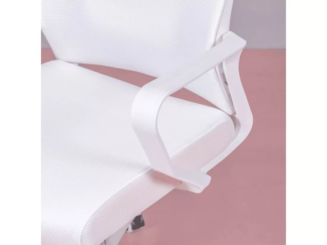 Chaise de bureau ergonomique avec roulettes et accoudoirs - Mesh - Blanc