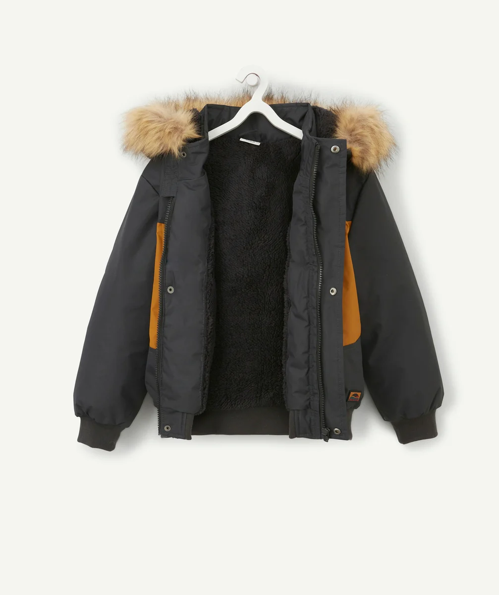 PARKA CAMEL ET MARINE AVEC CAPUCHE ET FOURRURE AMOVIBLE GARÇON