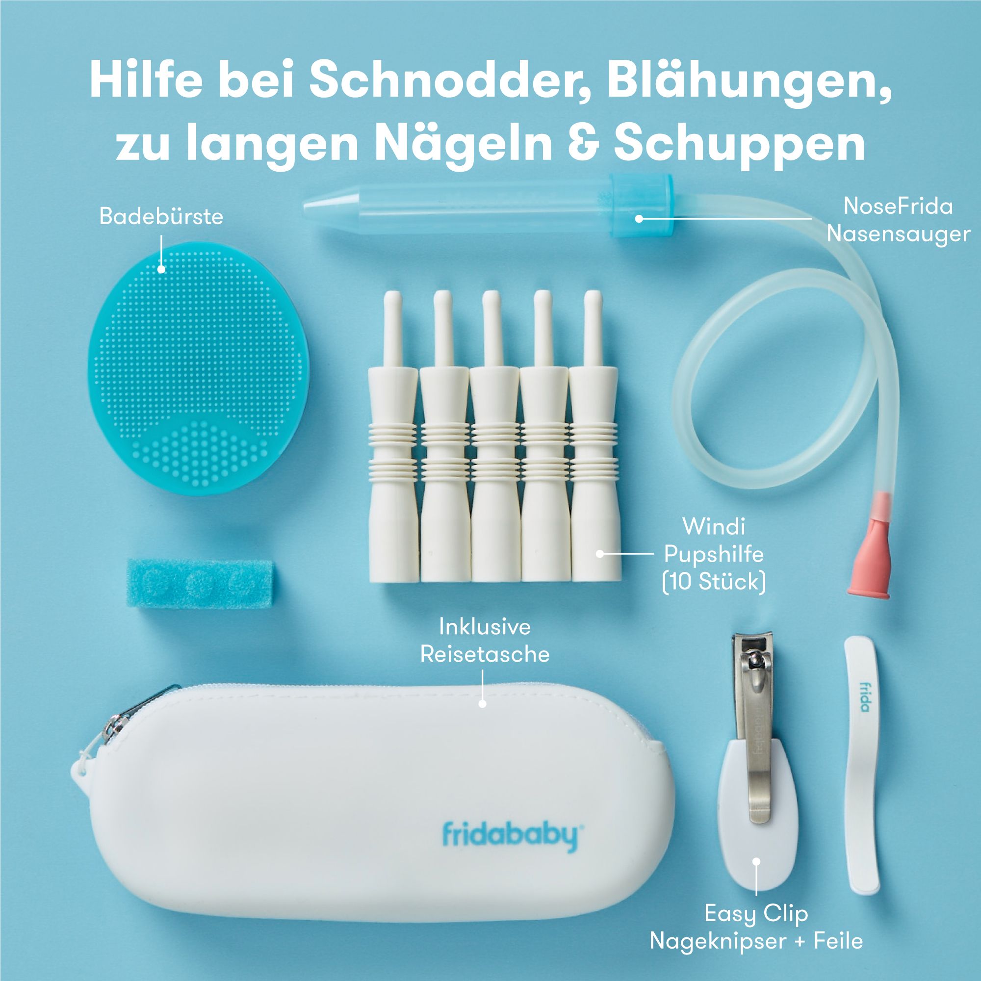 Frida Baby Basics Set Nasensauger, Windi Blähhilfe, Nagelset & Badebürste