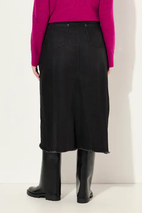 Jeansrock, Saumschlitz, A-Linie, Fransensaum, black