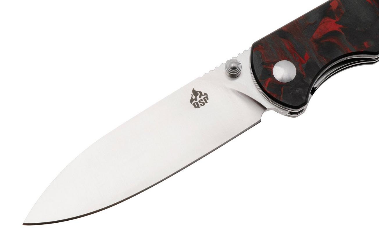 QSP Knife Parrot V2 QS102-I Satin D2, G10 Shredded Carbon Overlay, zakmes