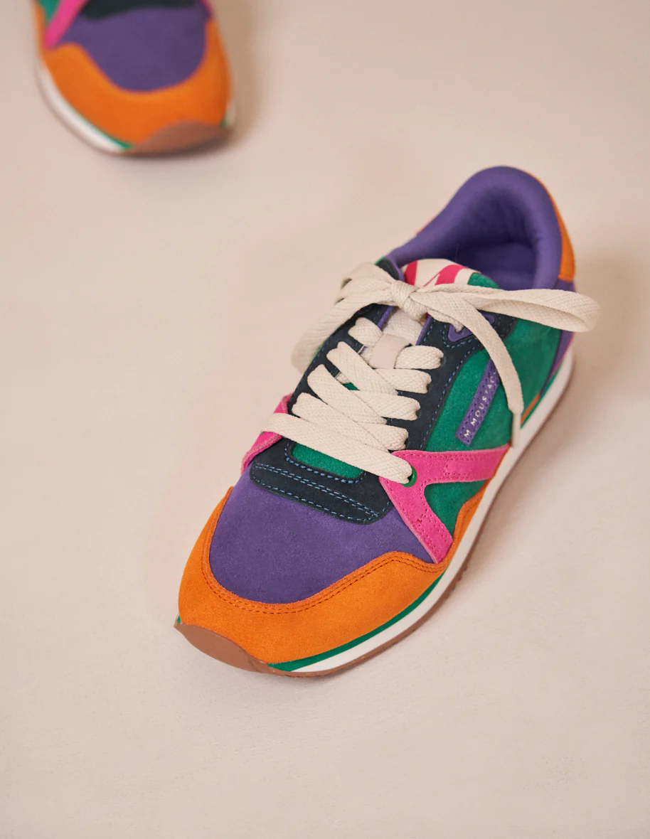 Baskets basses Andrée - Suède vegan orange violet fuchsia