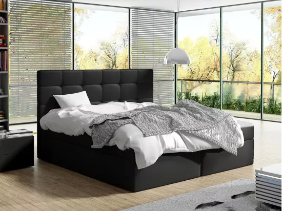 Lit continental Comfivo 196, Double, Continental, Noir, 160x200, Faux cuir, 163x206x112cm