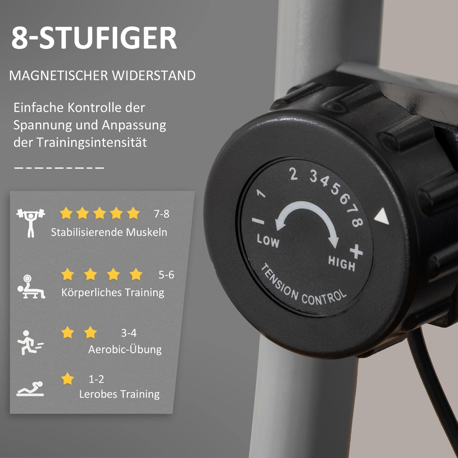 HOMCOM Heimtrainer mit 8 Wiederstandsstufen grau, schwarz