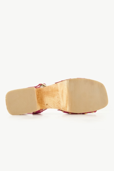 Leder-Clog-Sandaletten, Nieten, Holzsohle, Blockabsatz
