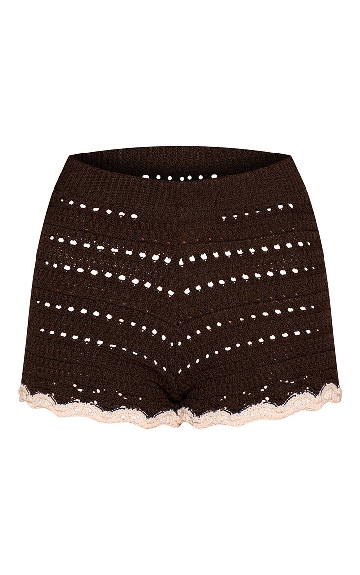 Chocolat Short En Crochet Tricoté Avec Passepoil Contrasté