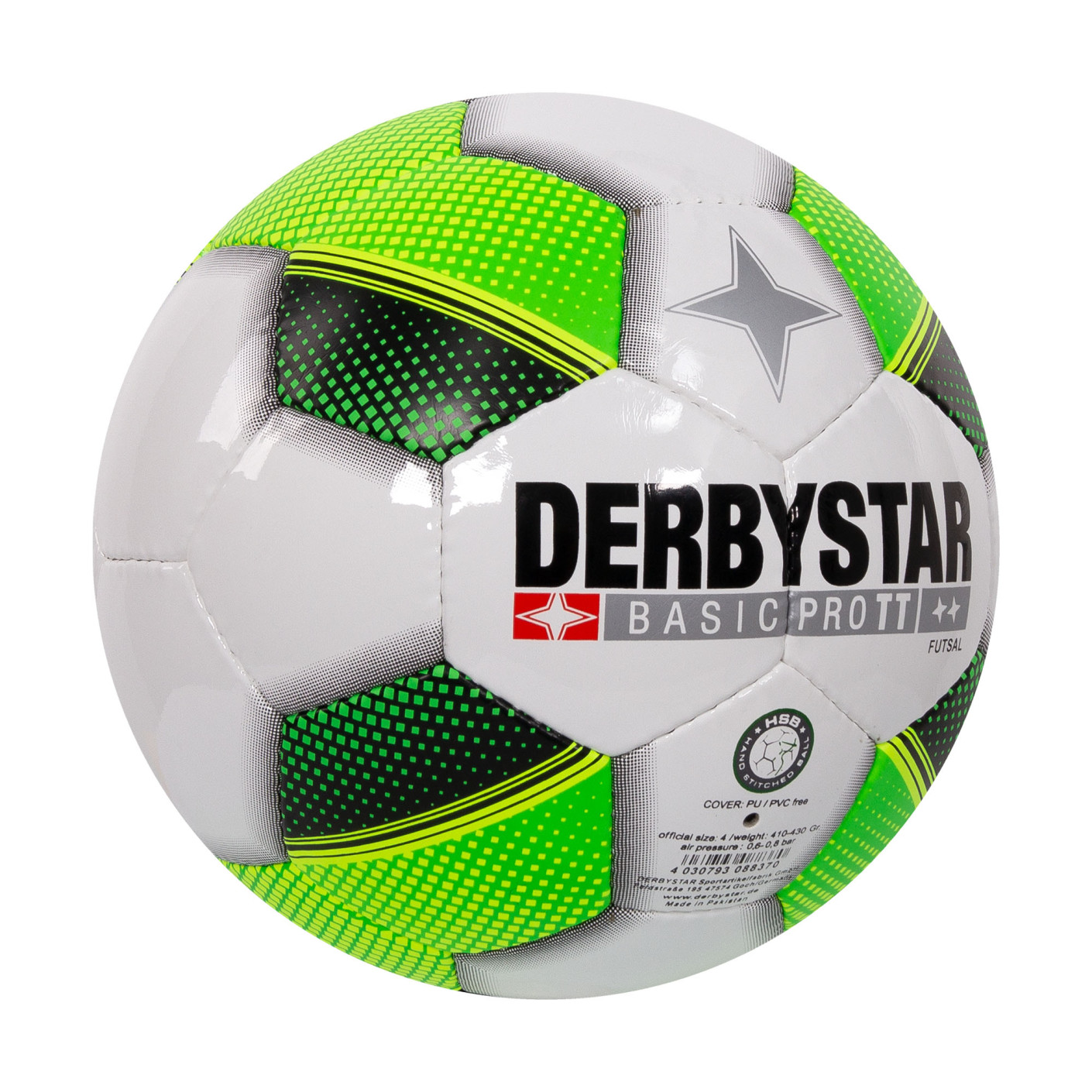 Derbystar Futsal Basic Pro TT Zaalvoetbal Maat 4 Wit Groen Zwart