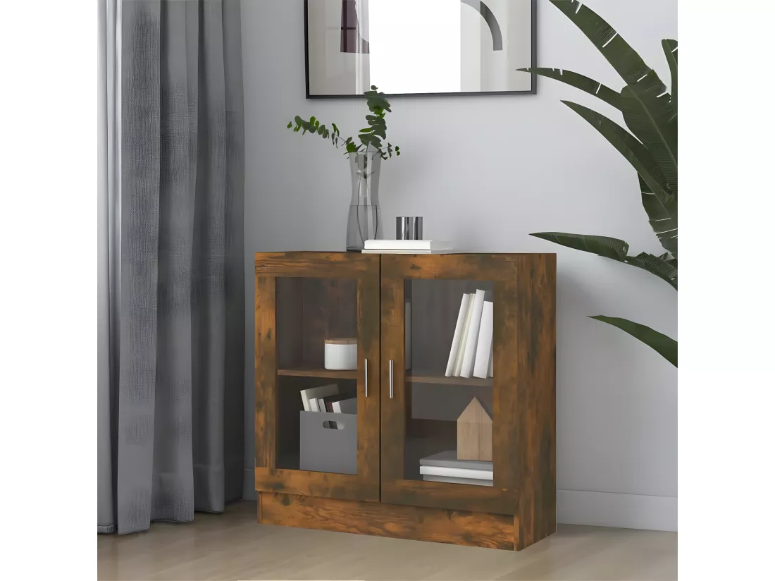 Armoire à vitrine Chêne fumé 82,5x30,5x80 cm Bois d'ingénierie