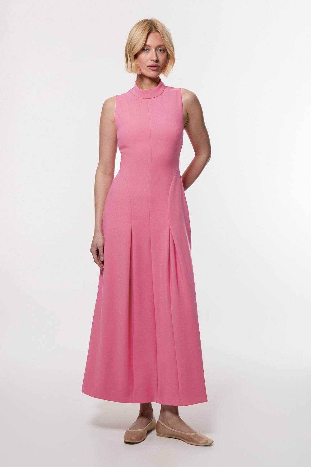 KarenMillen Petite Compact Stretch Robe Maxi Ajustée sur Mesure à Encolure Haute et Dos Ouvert
