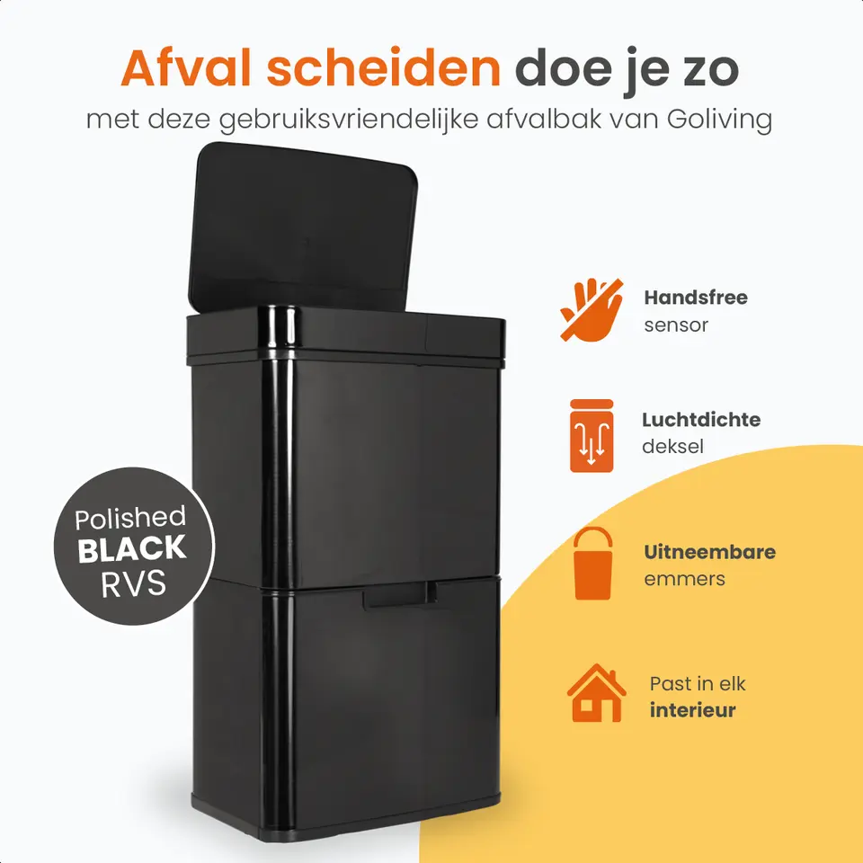 Goliving Automatische Sensor Prullenbak 64 Liter – Afvalemmer keuken - Afvalbak
