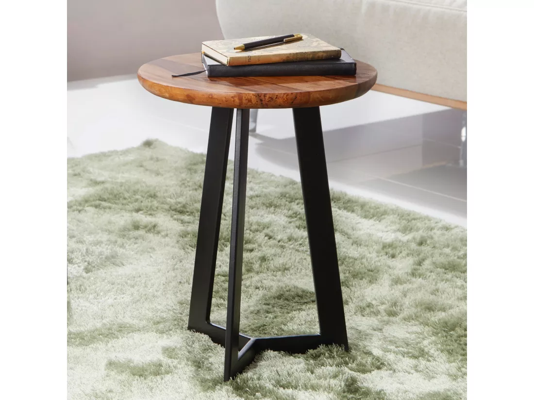 Table d'appoint 35 x 45 x 35 cm en bois de Sheesham Pieds métalliques