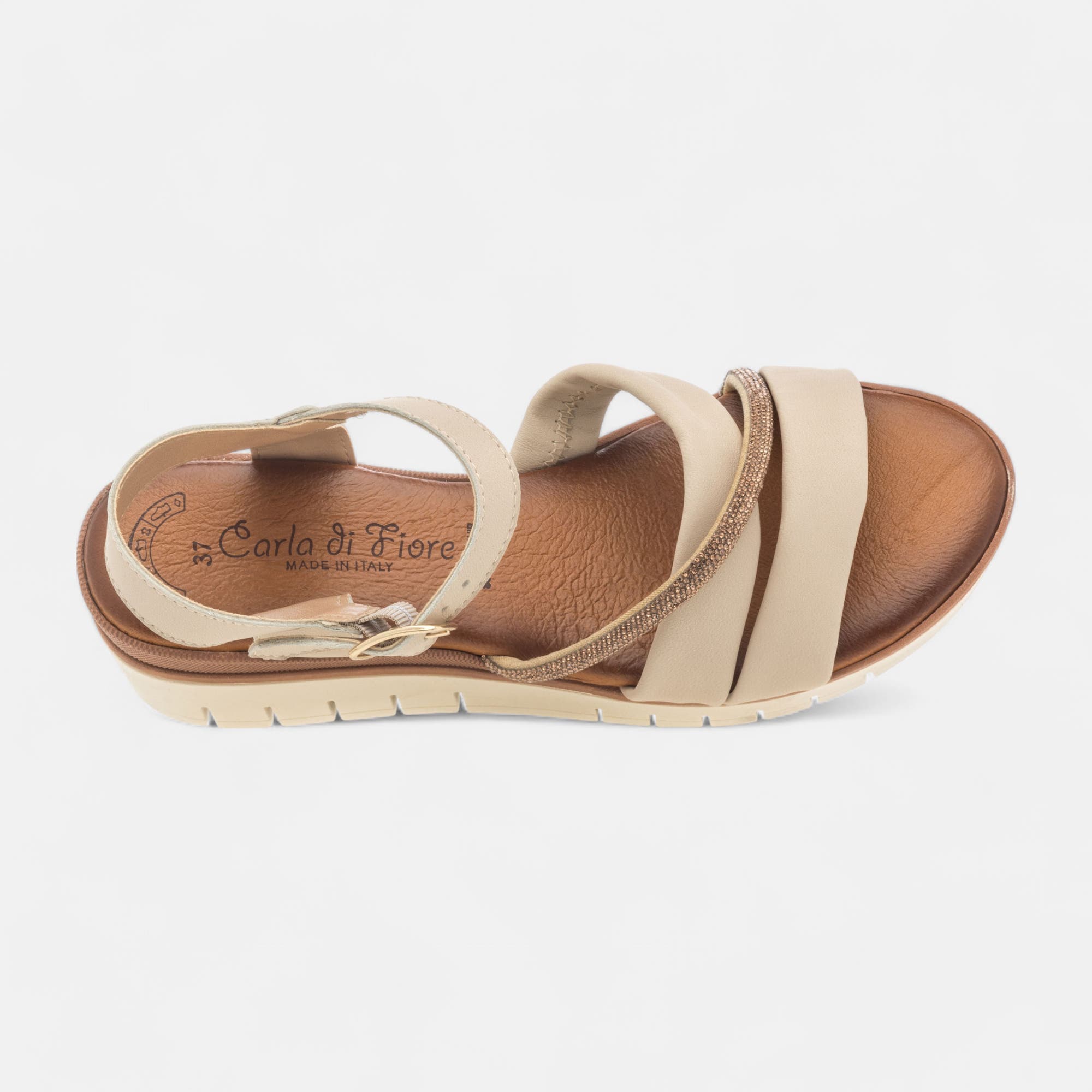 Sandales à talon compensé Femme en cuir beige