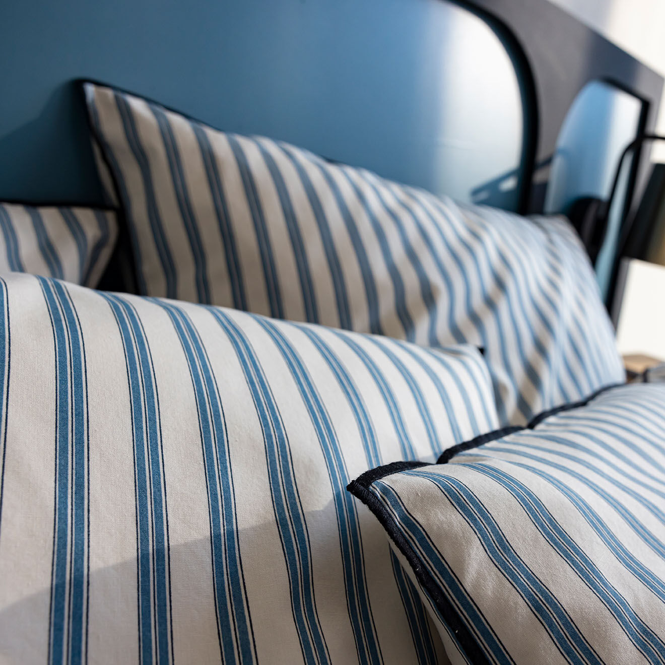 Perle de Coton Taie d'oreiller en Percale de Coton Allen blanc/bleu