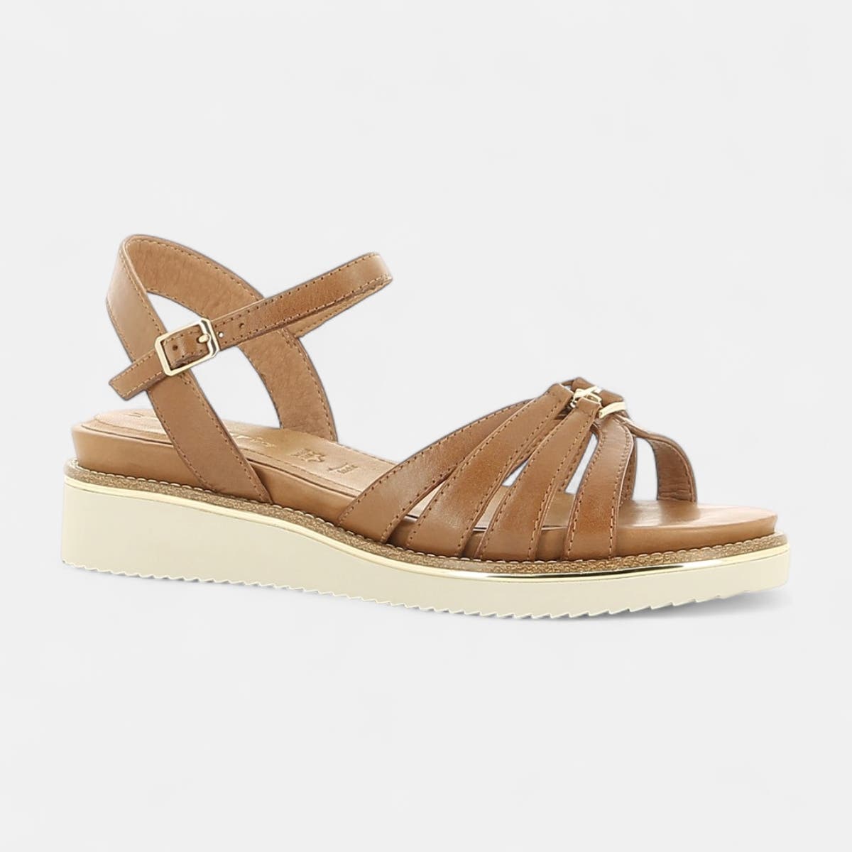 Sandales à talon compensé Femme en cuir cognac
