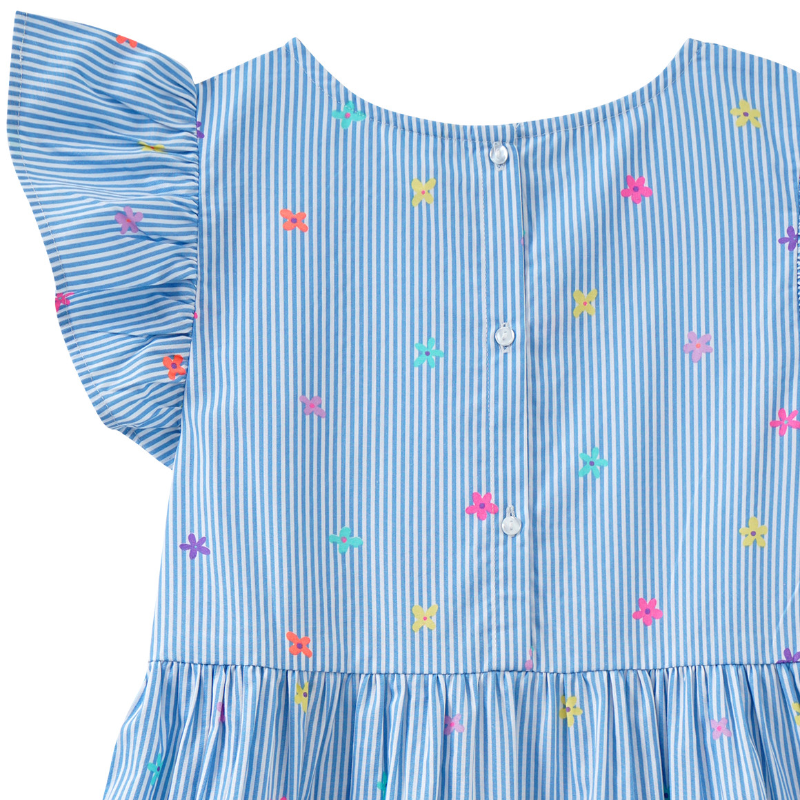 Yigga Mädchen Kleid mit Längsstreifen weiss / hellblau