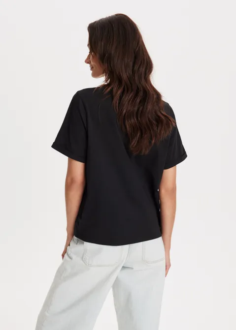 T-shirt met opgerolde mouwen zwart (ZWART)
